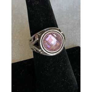 Vintage Kabana 925 Sterling Silver Jewel Pop Ring Size 7 Pink Stone
